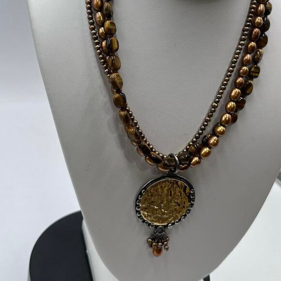 SILPADA Tiger's Eye Bronze Pearl Sterling Silver Necklace N1838 Strand
Disk - Picture 6 of 16